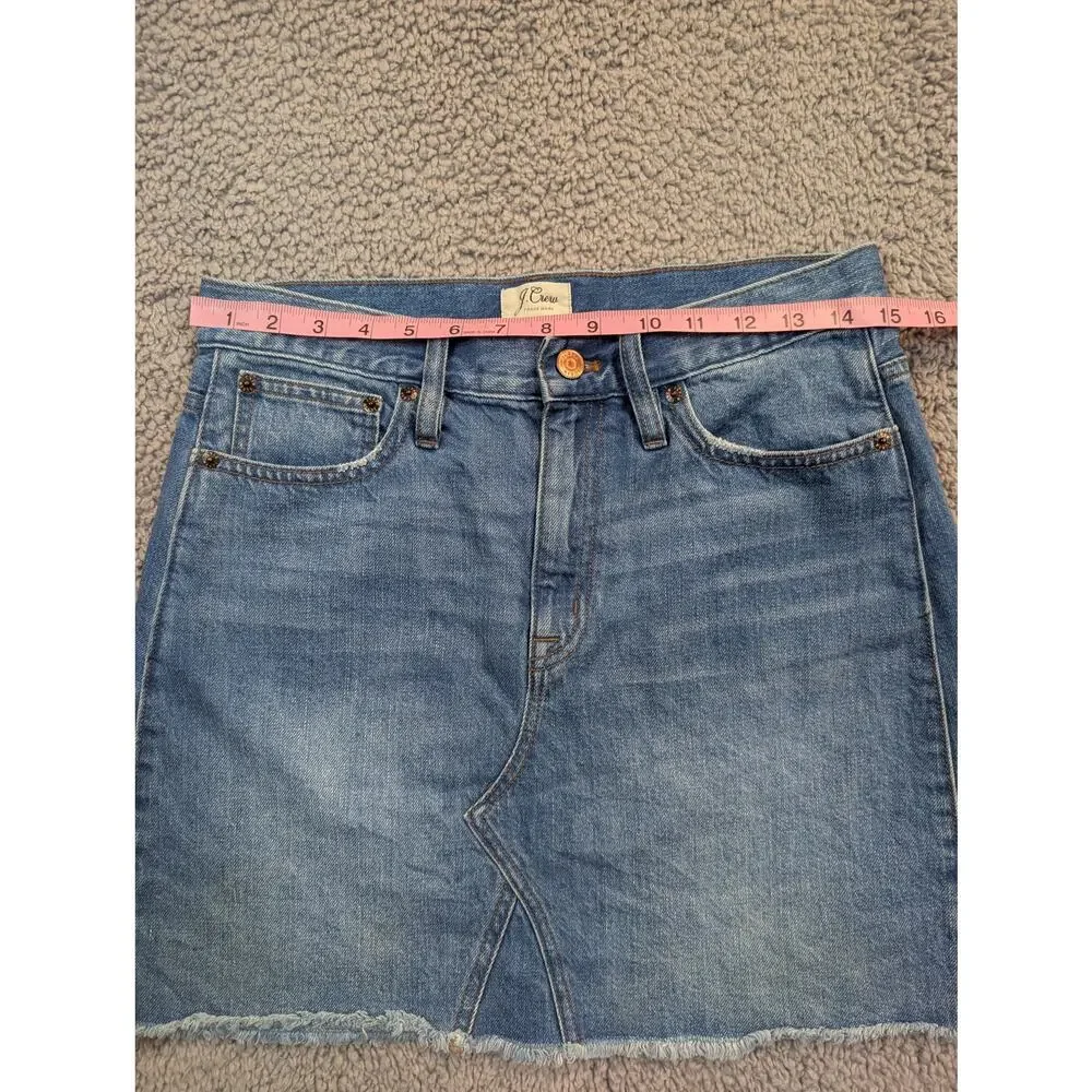 J. Crew Jean Skirt Women's Size 27 Medium Wash Raw Edge Hem(0616)